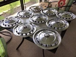1957 (9) Chevy Belair Hubcaps, Gm #3732696, 2400 Series. Fixed Price $225.00.